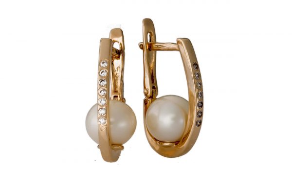 Сережки золотые с жемчугом СВ1942 Сережки золотые с жемчугом СВ1942