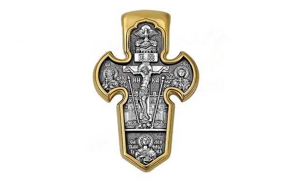 Хрест натільний Розп'яття. Архангел Михайло Срібний хрестик КР106-С