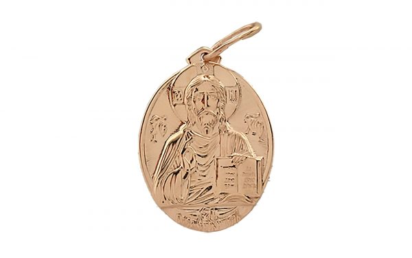 Фото золотая ладанка ПВ712 овальной формы, изображение Иисуса Христа с нимбом и с раскрытой Библией .средний вес изделия 1.67 грамма