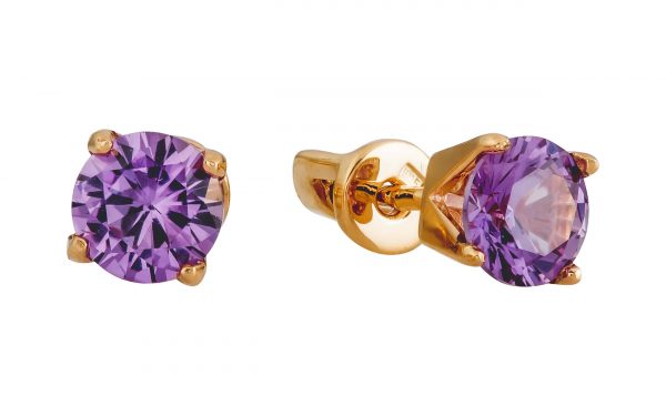 Золотые сережки с султанитом сине-фиолетовым СН1716 Золотые серьги СН1716