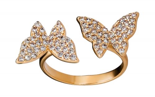 фото Золотое кольцо с бриллиантами КД2119 в виде двух бабочек сидящих на краях