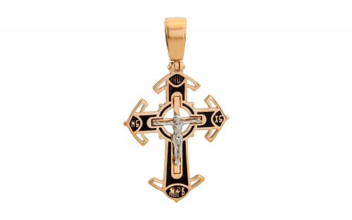 фото Золотой крестик КР248.14 с черной эмалью средним весом 2.98 грамма