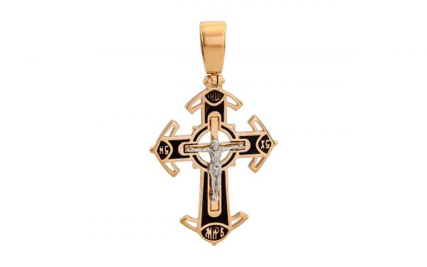 Золотий хрестик КР248.14 фото Золотой крестик КР248.14 с черной эмалью средним весом 2.98 грамма