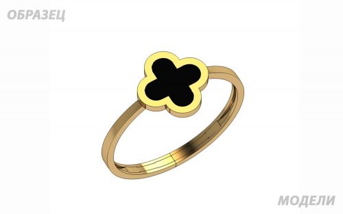 Золота каблучка з емаллю КВ3017 фото Золотое кольцо с эмалью КВ3017 в виде лепестков клевера