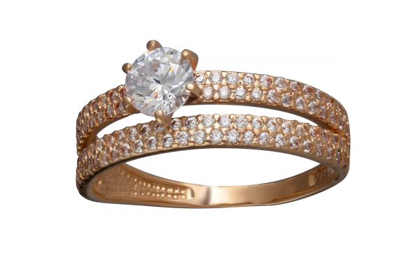 Золотое кольцо с фианитом КВ3034 фото золотое кольцо с фианитом КВ3034 средний вес 2.43 грамма