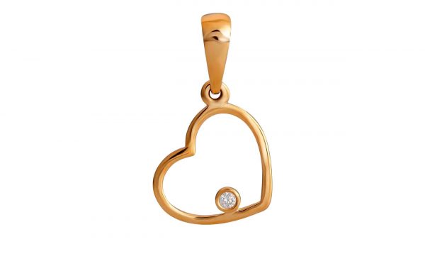 фото Золотая подвеска с бриллиантами ПД1378 в виде сердечка