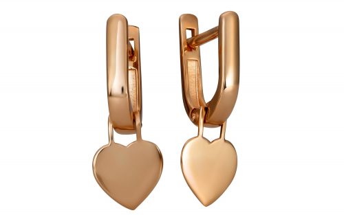 Золотые серьги без вставок в виде сердечек СБ364 средний вес 2,49 г