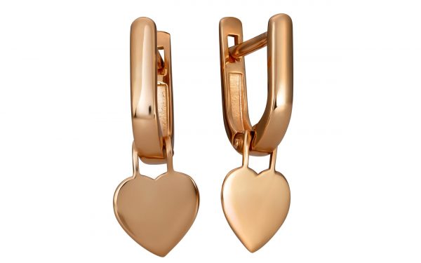 Золотые серьги без вставок в виде сердечек СБ364 средний вес 2,49 г