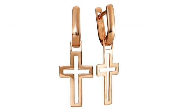 Золотые серьги без вставок в виде креста СБ365 средний вес 2,77 г