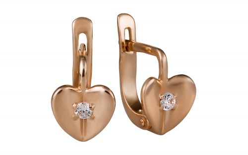 фото Золотые сережки с бриллиантами СД1702 в виде сердечек