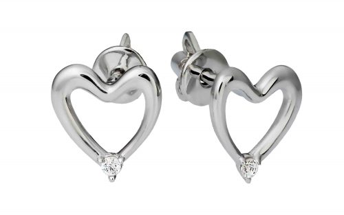 фото Золотые сережки с бриллиантами СД1746 из белого золота в виде сердечек