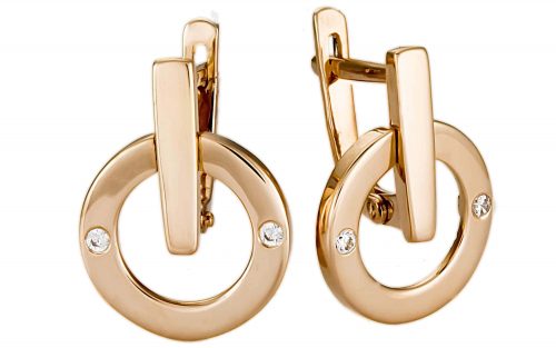 фото Золотые сережки с бриллиантами СД1948 с маленькими колечками