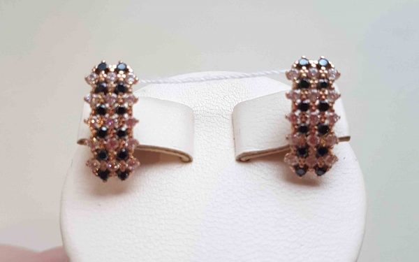 Фото Золотые серьги СВ1366 с черной эмалью