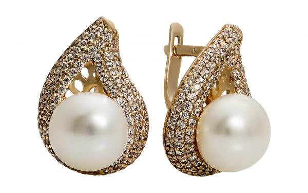 Золотые сережки с жемчугом СВ1771 Золотые серьги СВ1771