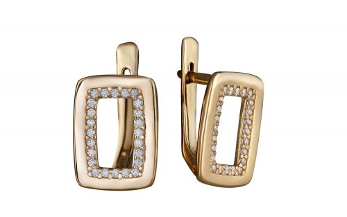 Фото золотые серьги СВ2197 скругленный прямоугольник средний вес 3.32 грамма