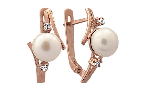 Золотые сережки с жемчугом СВ641 Золотые серьги СВ641